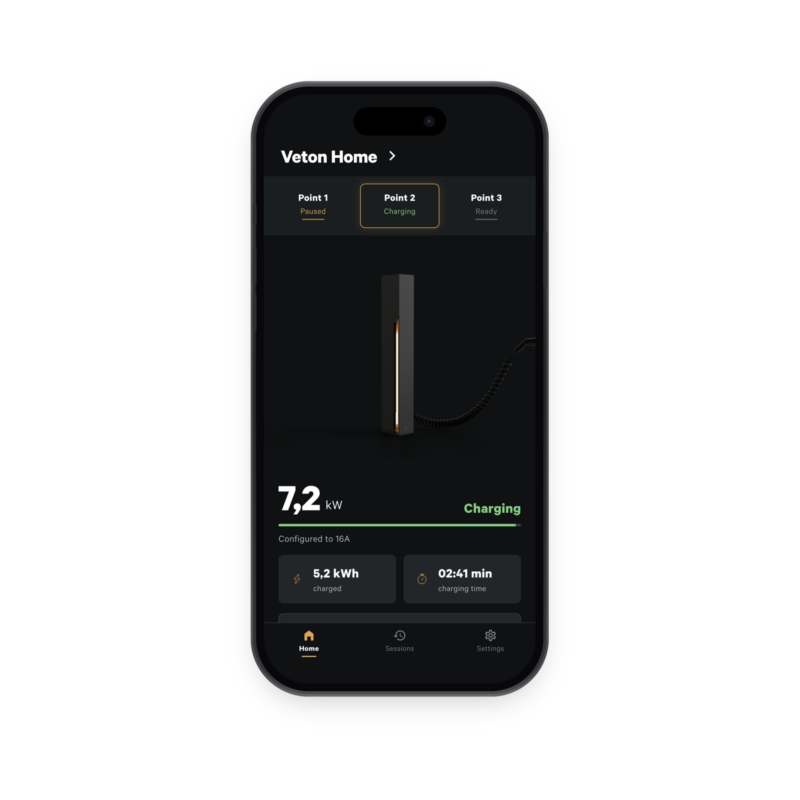 Veton app — live charging on your phone Veton app — live charging on your phone